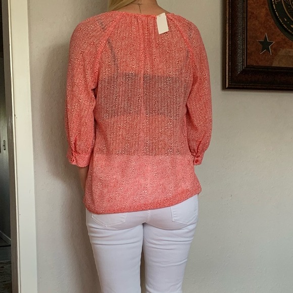 Olivia Moon Red & White Sheer Blouse - Picture 6 of 12